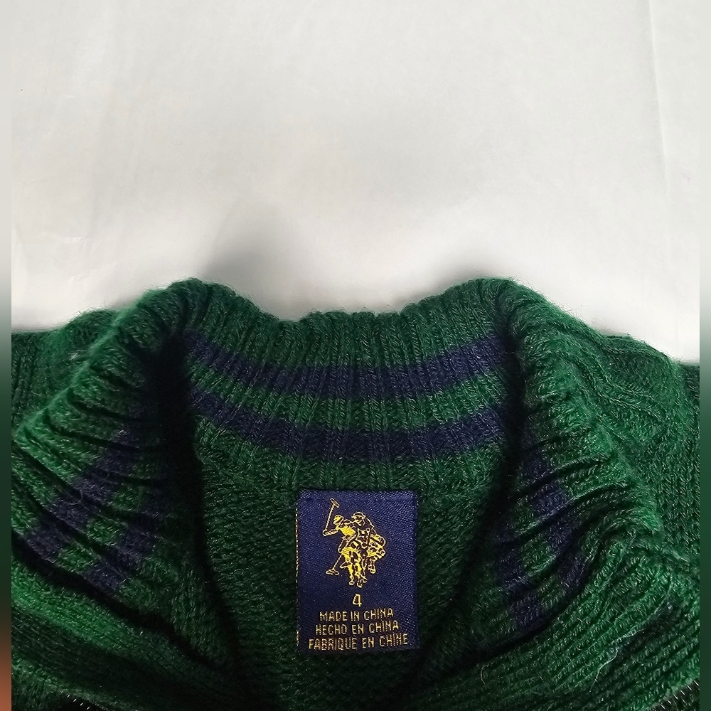 U.S. Polo Assn. Green Knit Quarter Zip Sweater Kids Size 4 Preppy Vintage - Picture 6 of 8